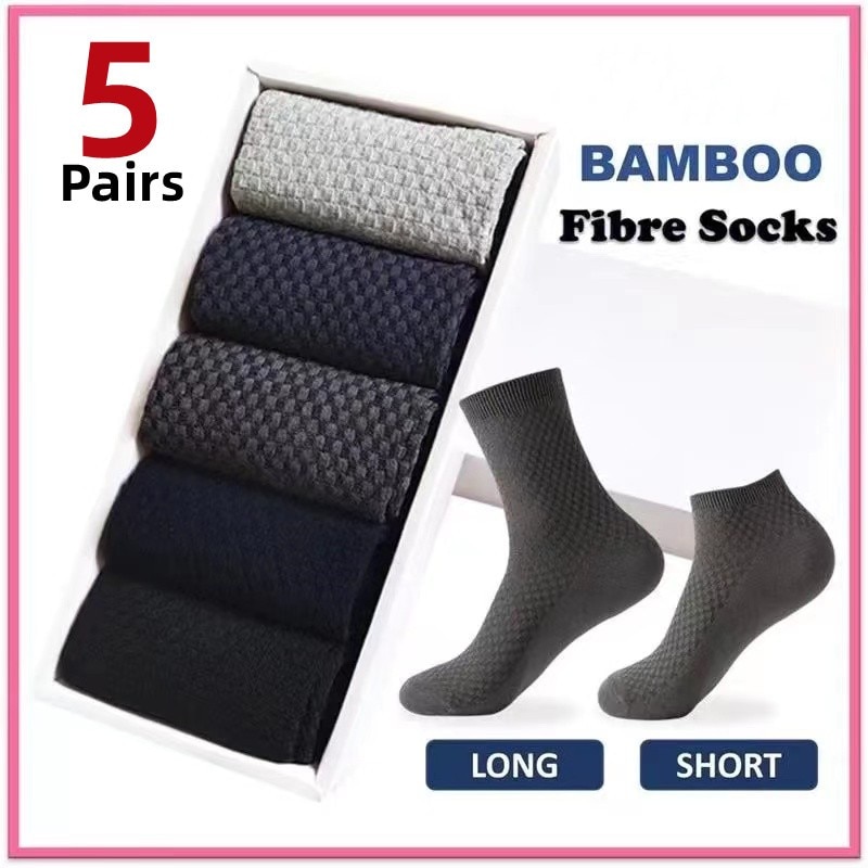 5Pairs/Lot Men's Socks Bamboo Fiber Socks Black Classic Business High Quality Fabric Soft Breathable Long Solid Color Socks