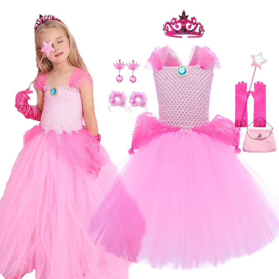 Cosplay Peach Costume for Girl Summer Princess Elegant Dress Kids Halloween Christmas Party Dress Children Clothes