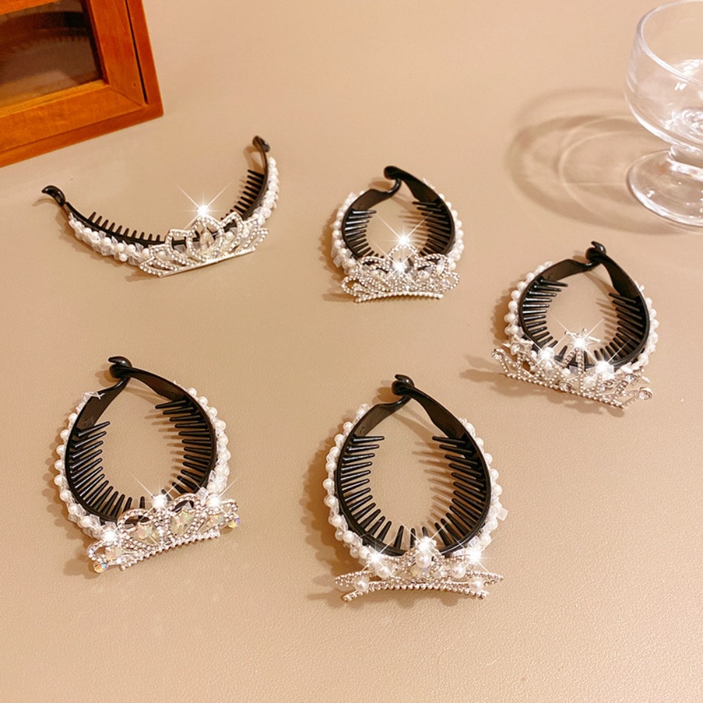 Hair Accessories Pearl Hollow Out Children's Crown Kids Hair Claw High Ponytail Fixed Artifact Bun Hair Clip Crab