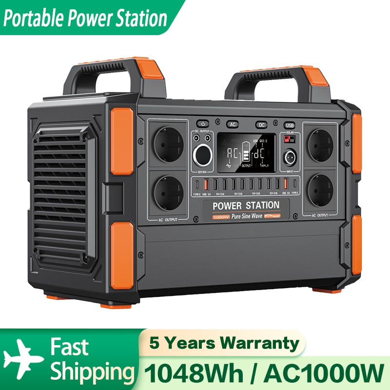 1000W Portable Power Station Outdoor Power Bank AC 230V LiFePO4 25V 6A Solar Generator Energy Storage Supply Power for Camping