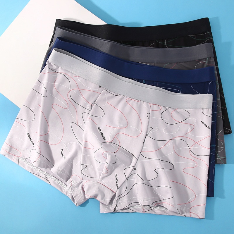 Men's Boxers Line Printed Underpants U Convex Panties Solids Comfortable Shorts Men Underwear Breathable Boxer Shorts Large