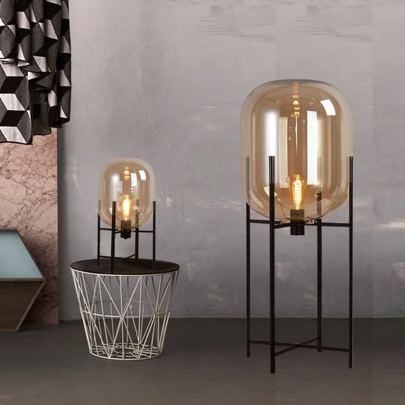 Creativity LED Glass Ball Floor Lamp Postmodern Scandinavian Desk Lamps Hotel Cafe Bedroom Bedside