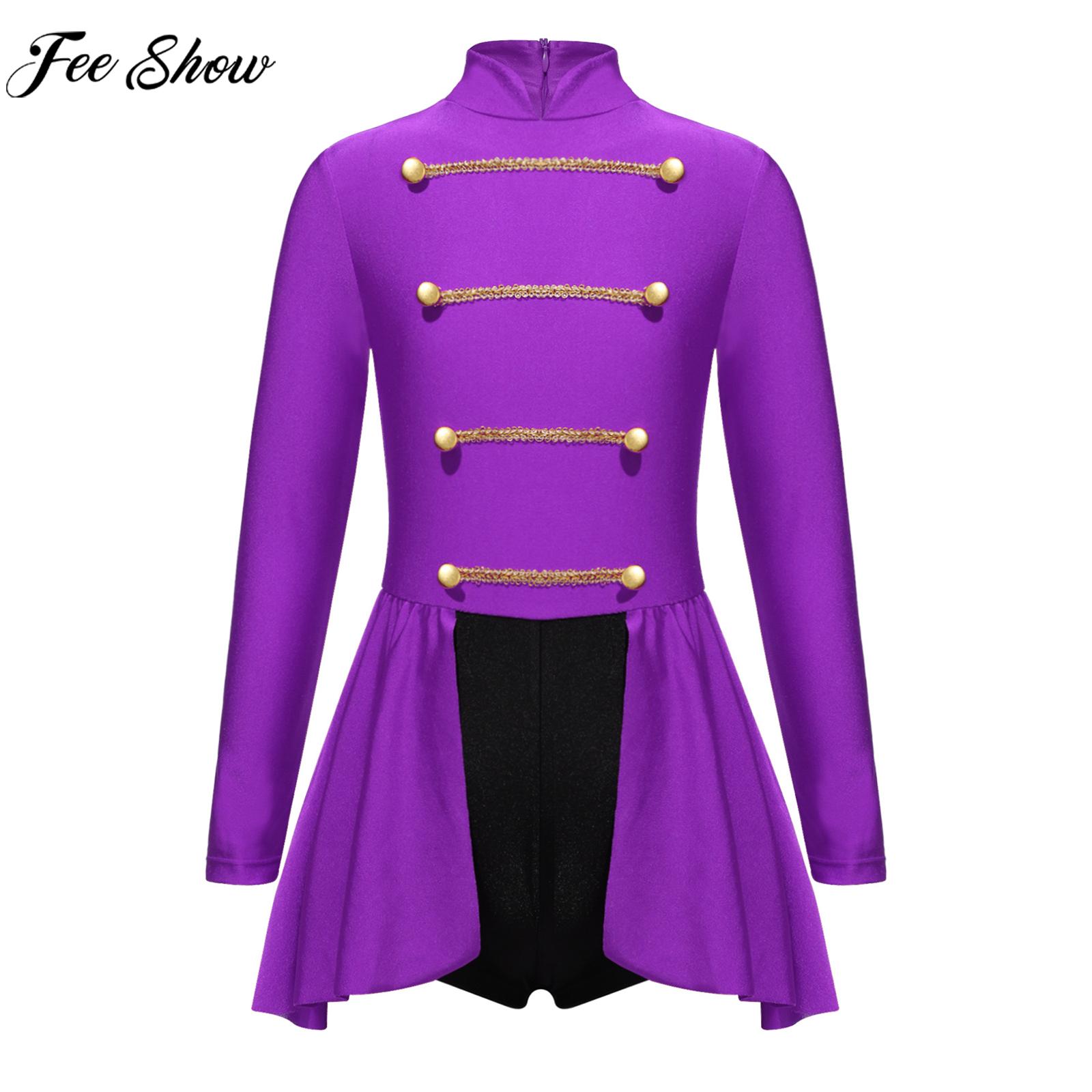 Girls Halloween Circus Ringmaster Cosplay Costume Theme Party Carnival Role Play Performance Clothes Long Sleeve Leotard Dresses