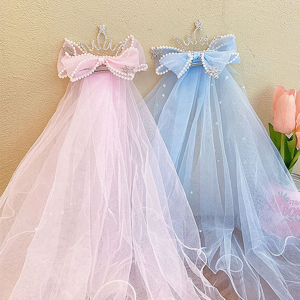 Lovable Adorable Pearl Rhinestone Headwear Lace Crown Mesh Hair Accessory Bow Hair Clip Veil Hair Clip Children Hairpin