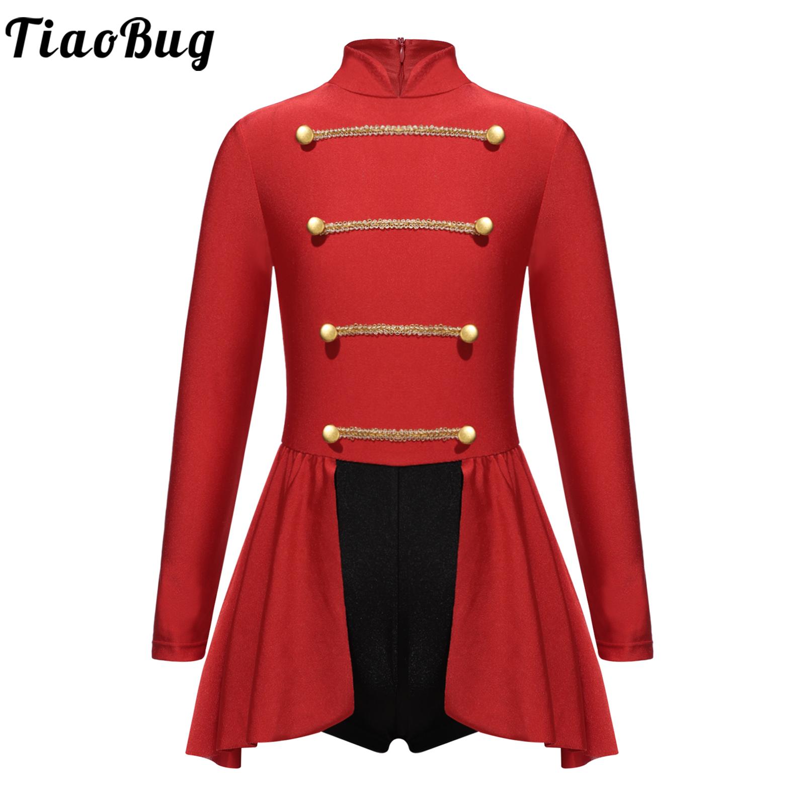 Kid Girls Circus Ringmaster Costume Long Sleeve Button Leotard Dress Halloween Cosplay Carnival Theme Party Performance Jumpsuit
