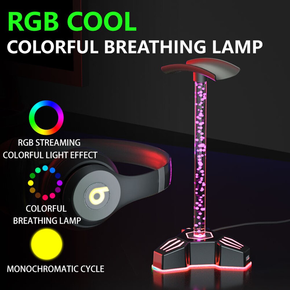 RGB Headset Stand 2 USB Ports Headphone Display Holder HUB+7.1ch 3.5MM AUX Desk Gaming Headset Holder Earphone Accessories