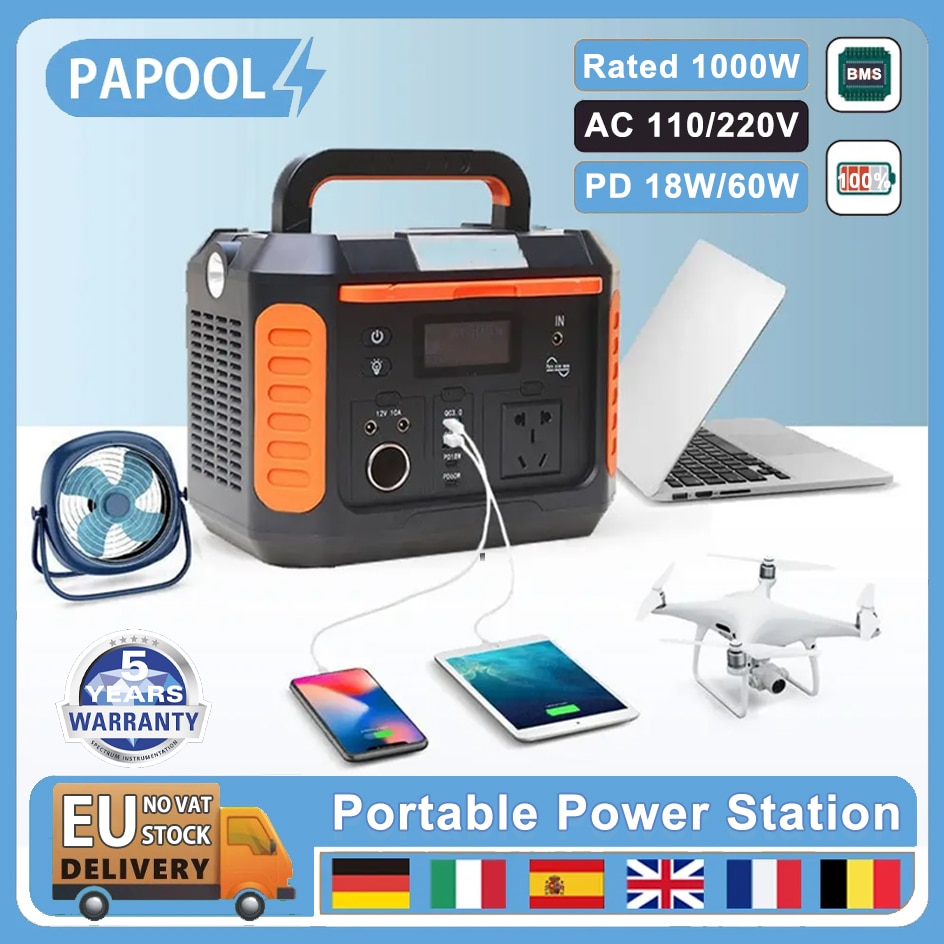 1000W Portable Power Station 22.2V 45000mAh 6S3P Solar Power Bank Outdoor Camping Rechargeable Generator LiFePO4 Backup FREE TAX
