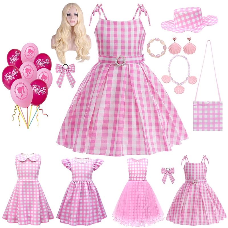 Pink Girl Kids Cosplay Dress Costume Halloween Movie Role Play Children Girls Clothing Set Holiday Beach Party Dress