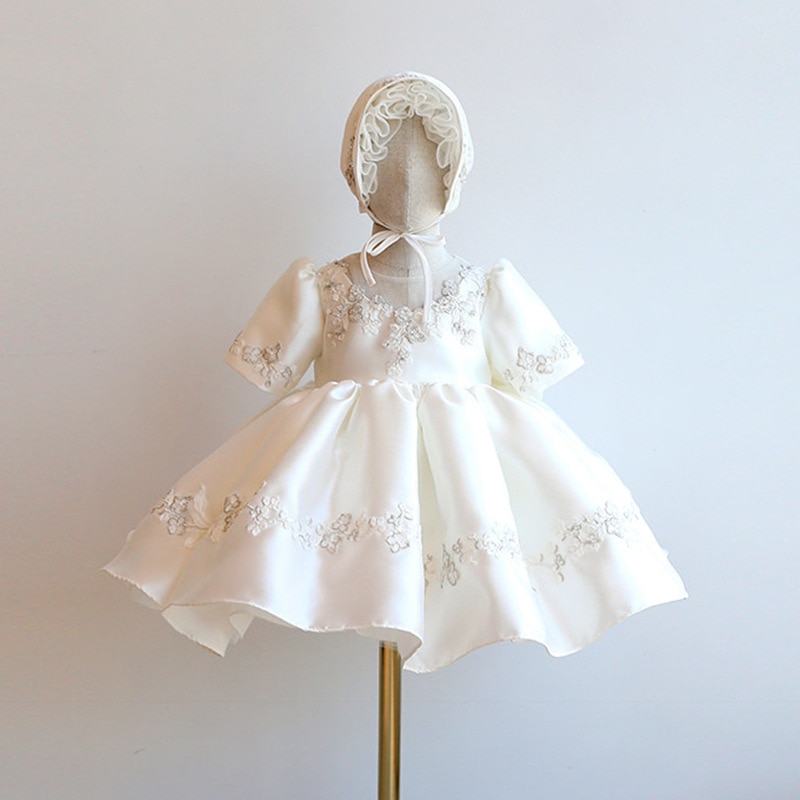 2023 New Flower Girls Elegant Dresses Baby Birthday Princess Luxury Clothing Outfits Infant Dress White Ball Gowns Kids Vestidos