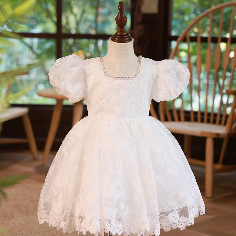 2023 Flower Girl Lace White Dress Children Cloting Bridemaid Princess Dresses For Kids Whit Cloth Girls Luxury Party Vestidos