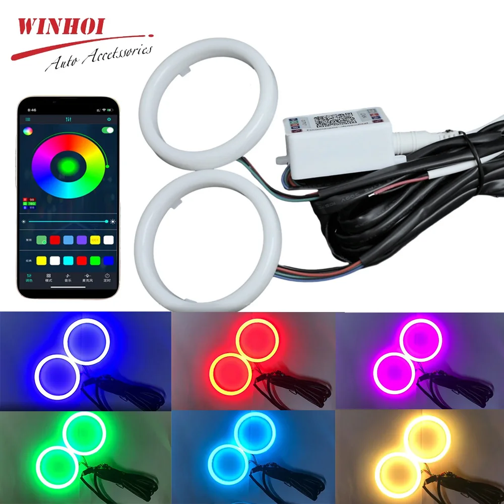 60mm 70mm 80mm 90mm 100mm 110mm 120mm Car Angel Eyes RGB Cotton Halo Rings 12-24V Led Headlight Drl