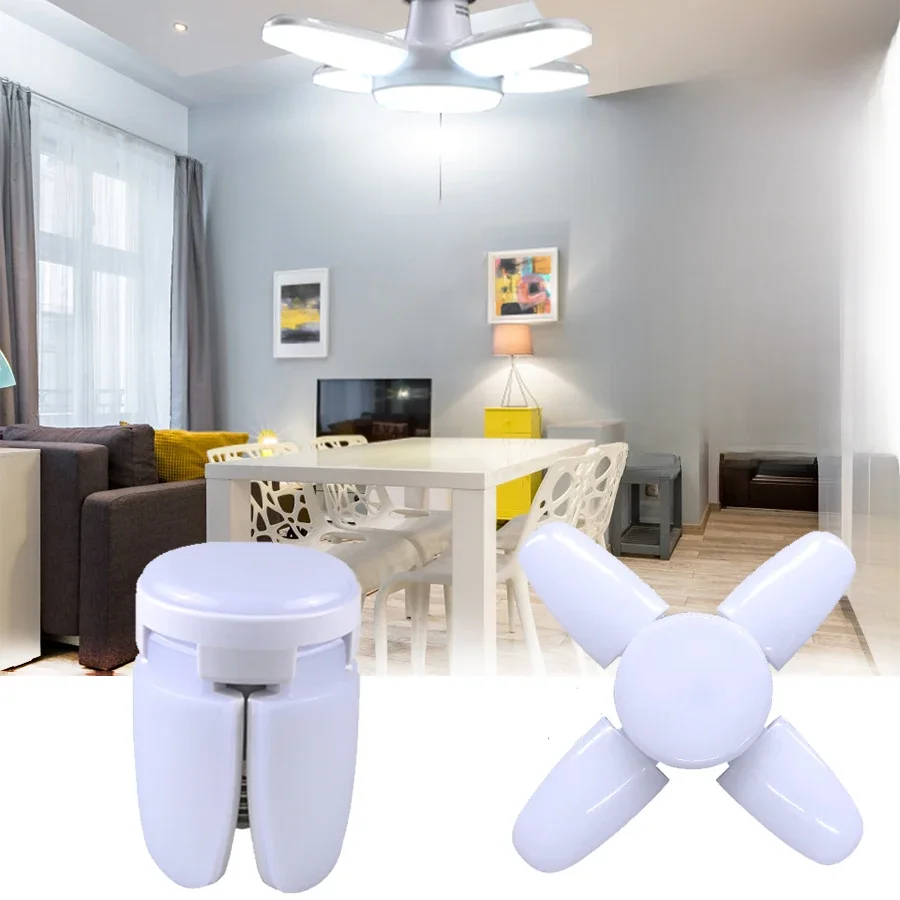 E27 Fan Shape LED Lamp Foldable 28W 220V 110V Light Bulbs For Home Ceiling Lamp Warehouse Garage