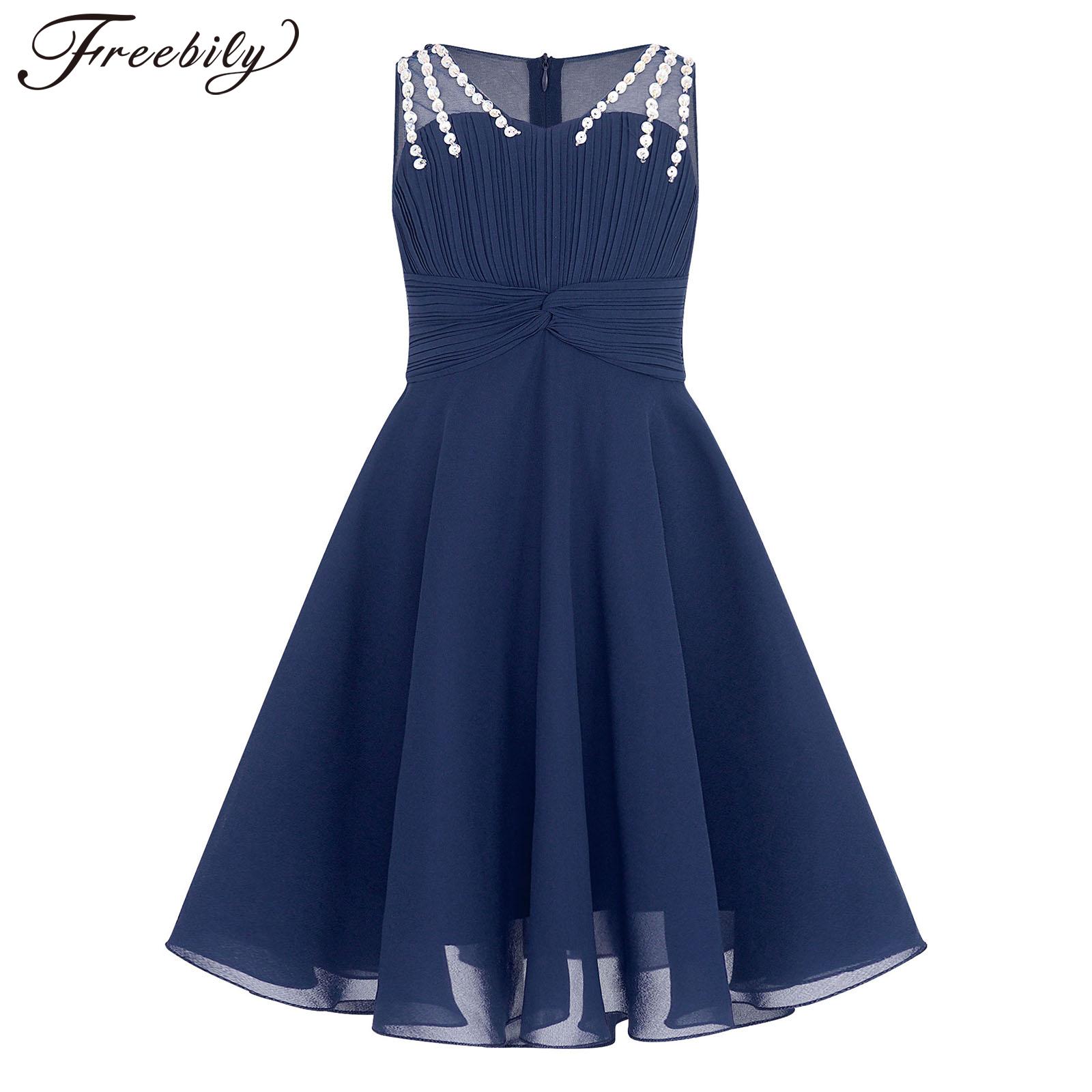 Kids Flower Girls Dress Sequins Beaded Princess Birthday Party Dress Sweetheart Sleeveless Chiffon Dress for Wedding Bridesmaid