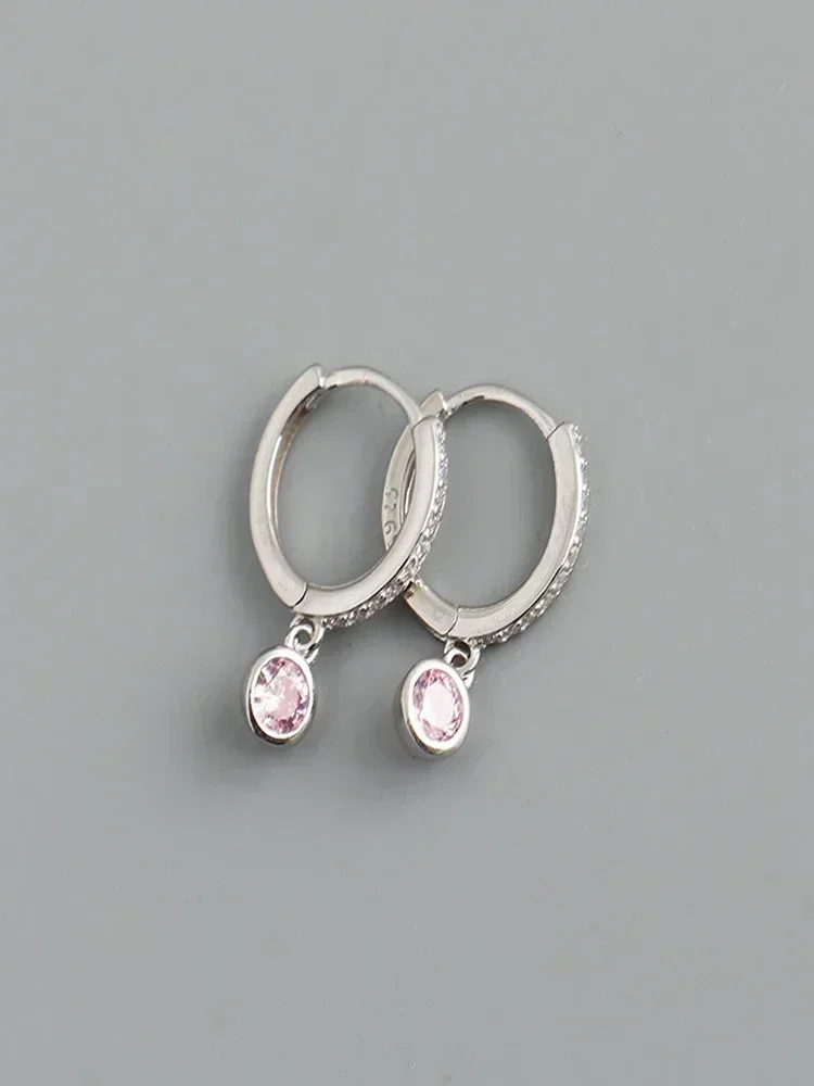 925 Sterling Silver Needle Silver Pink Heart Water Droplet Pendant Hoop Earrings for Women Multiple