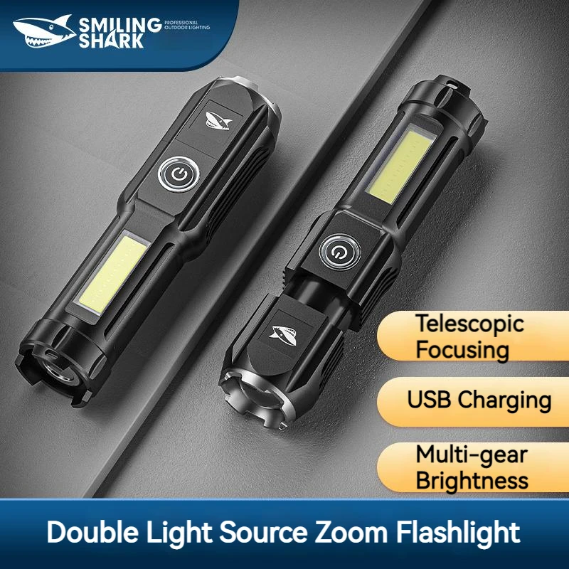 Smiling Shark 622E Super Bright LED Flashlight Rechargeable Zoomable Waterproof Torch Light for