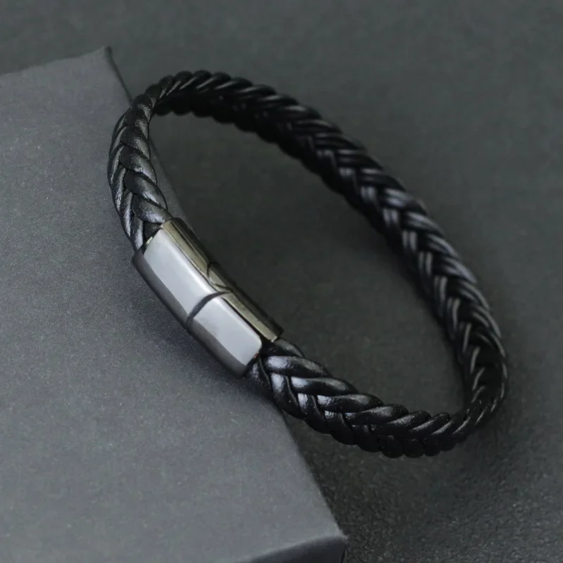 New Men Leather Bracelet Unfading Stainless Steel Braclet For Hombre Surf Cable Braslet Husband Gift