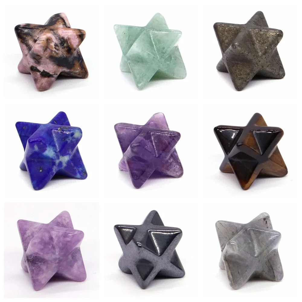 36 Color Mini Merkaba Star Carving Natural Stone Quartz Reiki Healing Crystal Gems Witchcraft