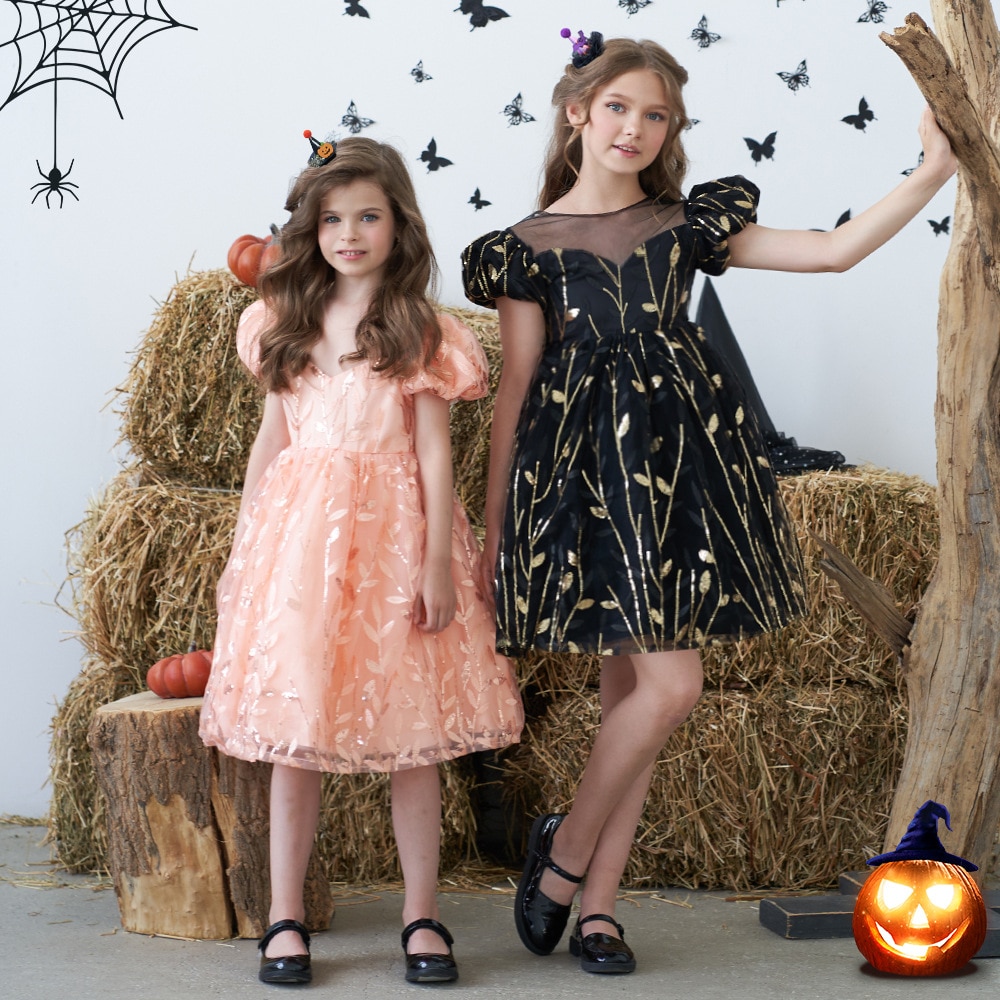 Girls Party Dresses 2 Colors 100cm-130cm Halloween Dress Kids Cosplay Black Gown Birthday Wedding Children Princess Skirt