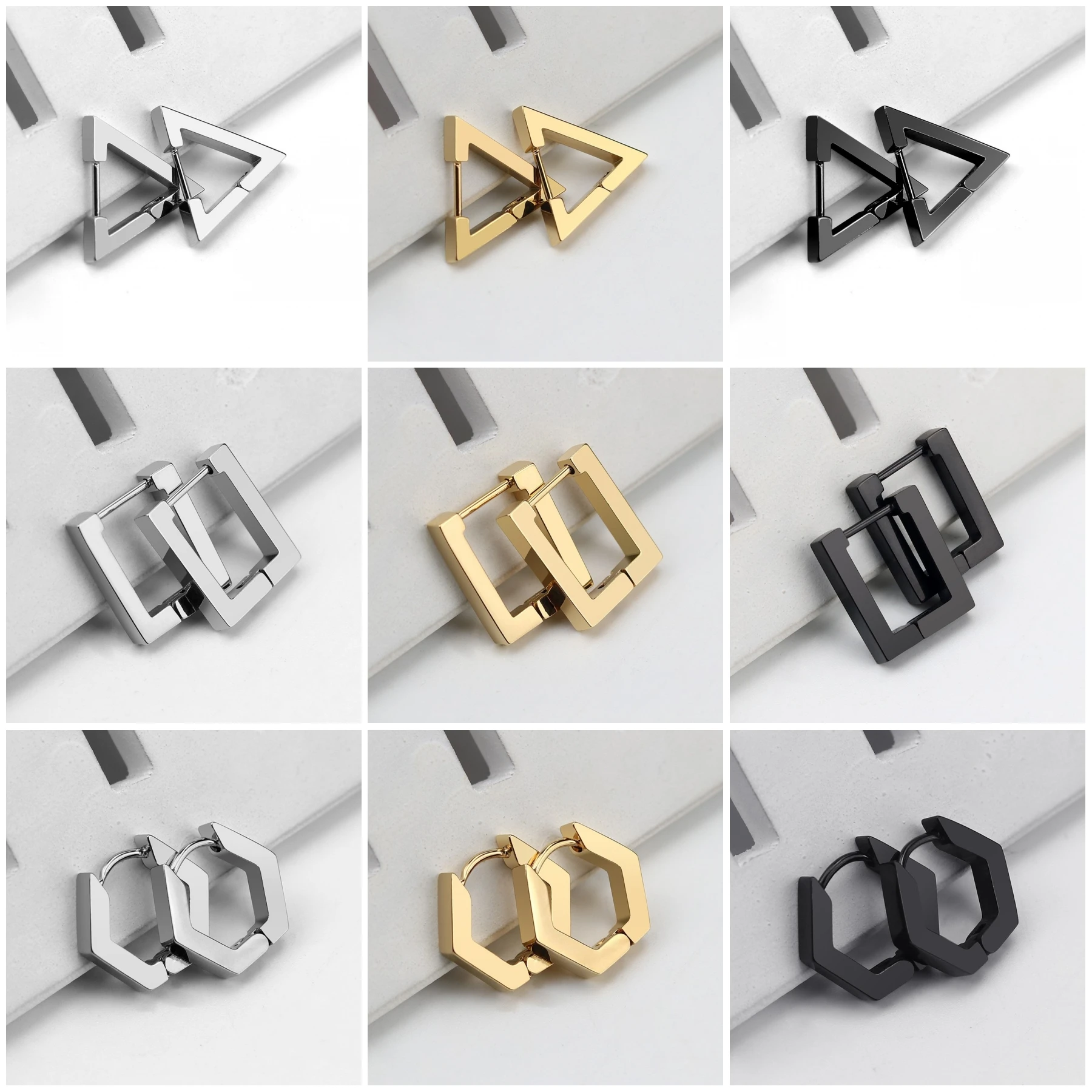 DIEYURO 316L Stainless Steel Geometric Hoop Earrings For Women 3-Color Fashion Simple Female Ear