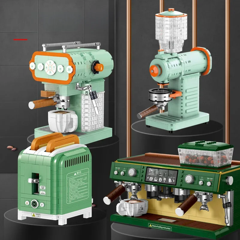 Simulation of modern coffee machine building blocks bread machine  puzzle assembly toy decoration