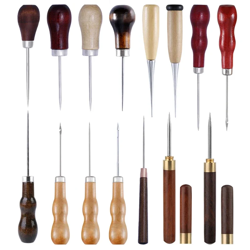 KRABALL Wooden Handle Awl Leather Punching Awl Sewing Stitching Tool For DIY Handmade Stitcher