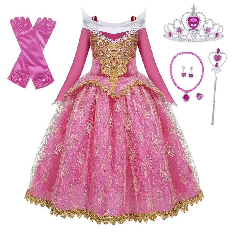 Girls Halloween Cosplay Costumes Princess Dress Up Children Fancy Sleeping Beauty Cosplay Dress Kids Carnival Clothing 4-10Yrs
