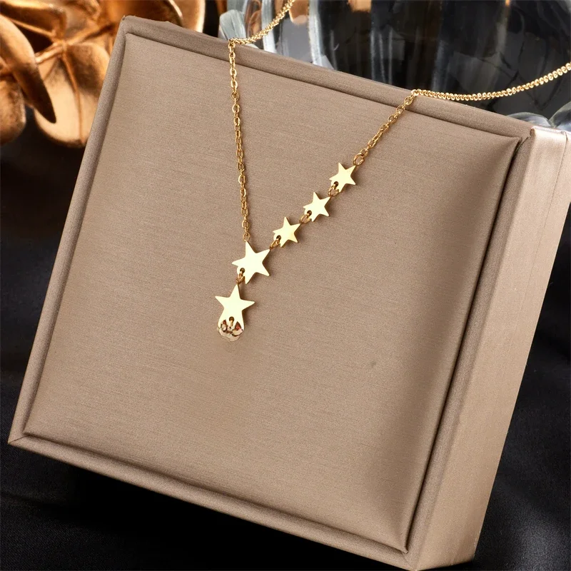 XIYANIKE 316L Stainless Steel Stars Zircon Necklaces Charms Chain Choker Necklaces 2021 New For