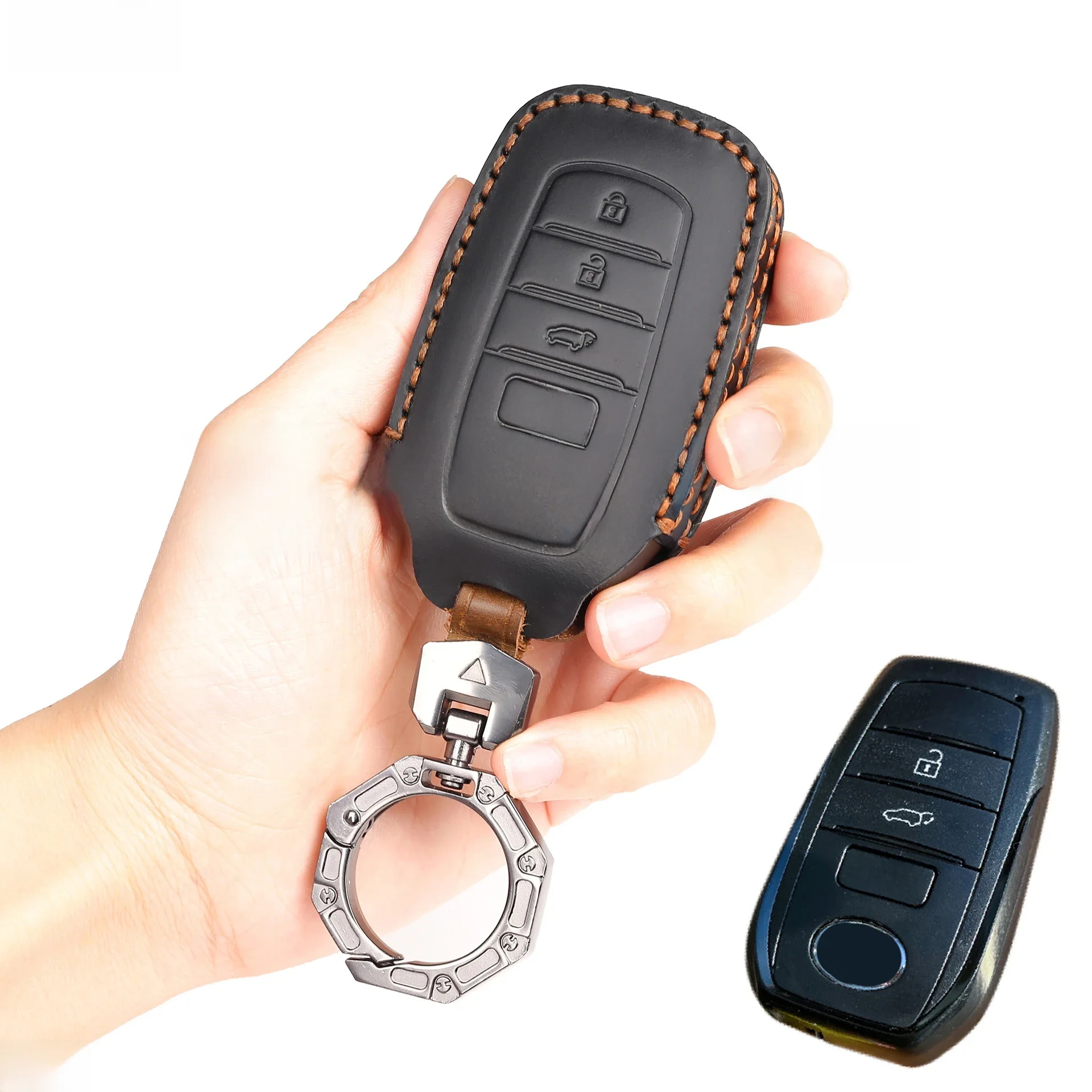 4 Bottons Leather Car Key Case Cover Keychain for Toyota BZ4X COROLLA CROSS 2022 942B 14th Crown