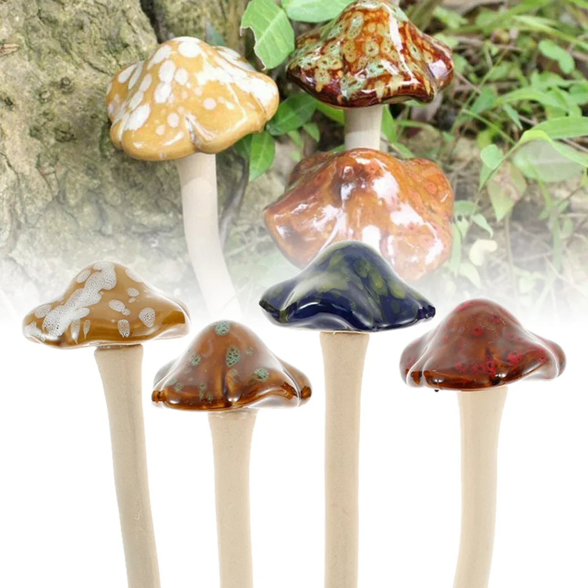 4Pcs Garden Mushrooms Decorations Ceramics Fairy Mushroom Ornaments Realistic Mushroom Sculpture