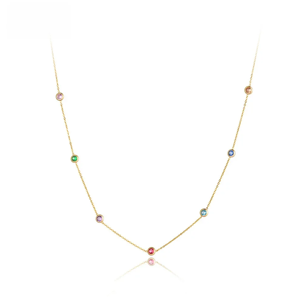 Lokaer Trendy Titanium Stainless Steel Colorful CZ Crystal Choker Necklace Bohemia Beach Pendant