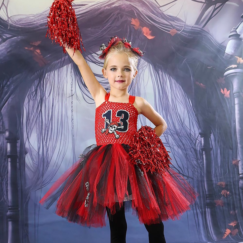 Halloween Zombie Cheerleader Costumes Girls Tutu Dress School Cheerleader Prom Party Outfit Carnival Performance Fancy Dress Up