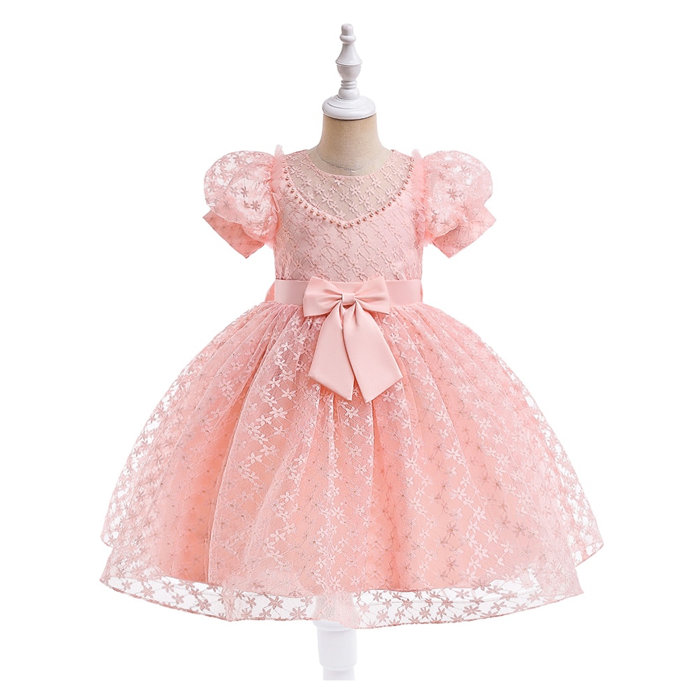 MQATZ Baby Clothes Flower Girls Children Princess Evening Party Prom Beads Bow White Wedding Bridesmaid Summer Dress Ball Gown