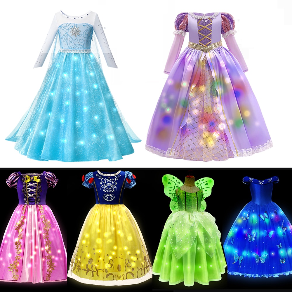 Disney Frozen Elsa Costume Fancy Halloween Party Princess Dress with LED For Kids Girl Birthday Party Gift Snow White Rapunzel