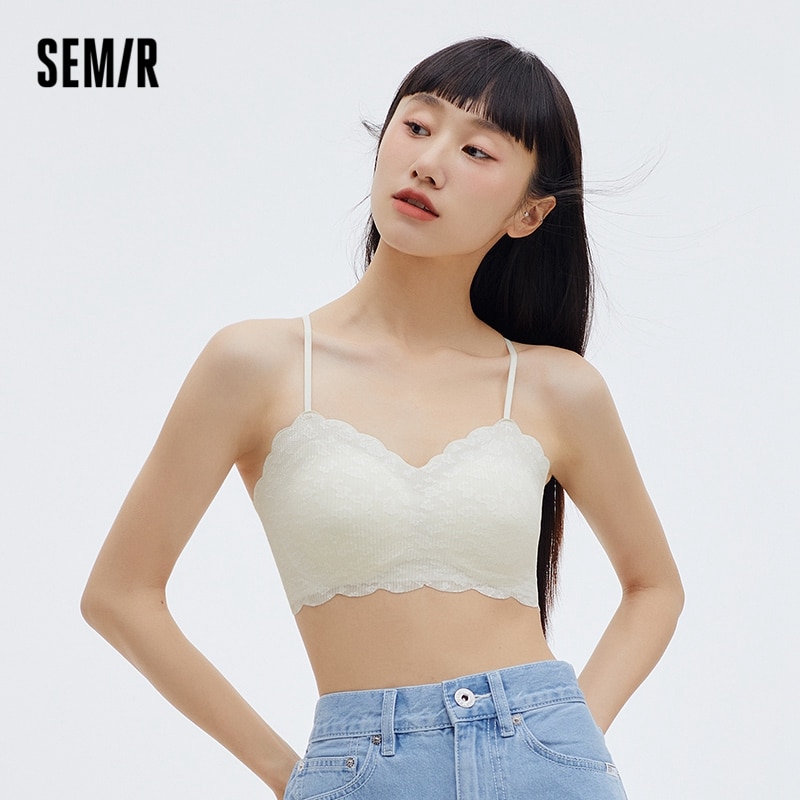 Semir Women Bra Girls Small Chest Gathered Summer Breathable Tube Top Lace Cross Beautiful Back Sports Bra for Women