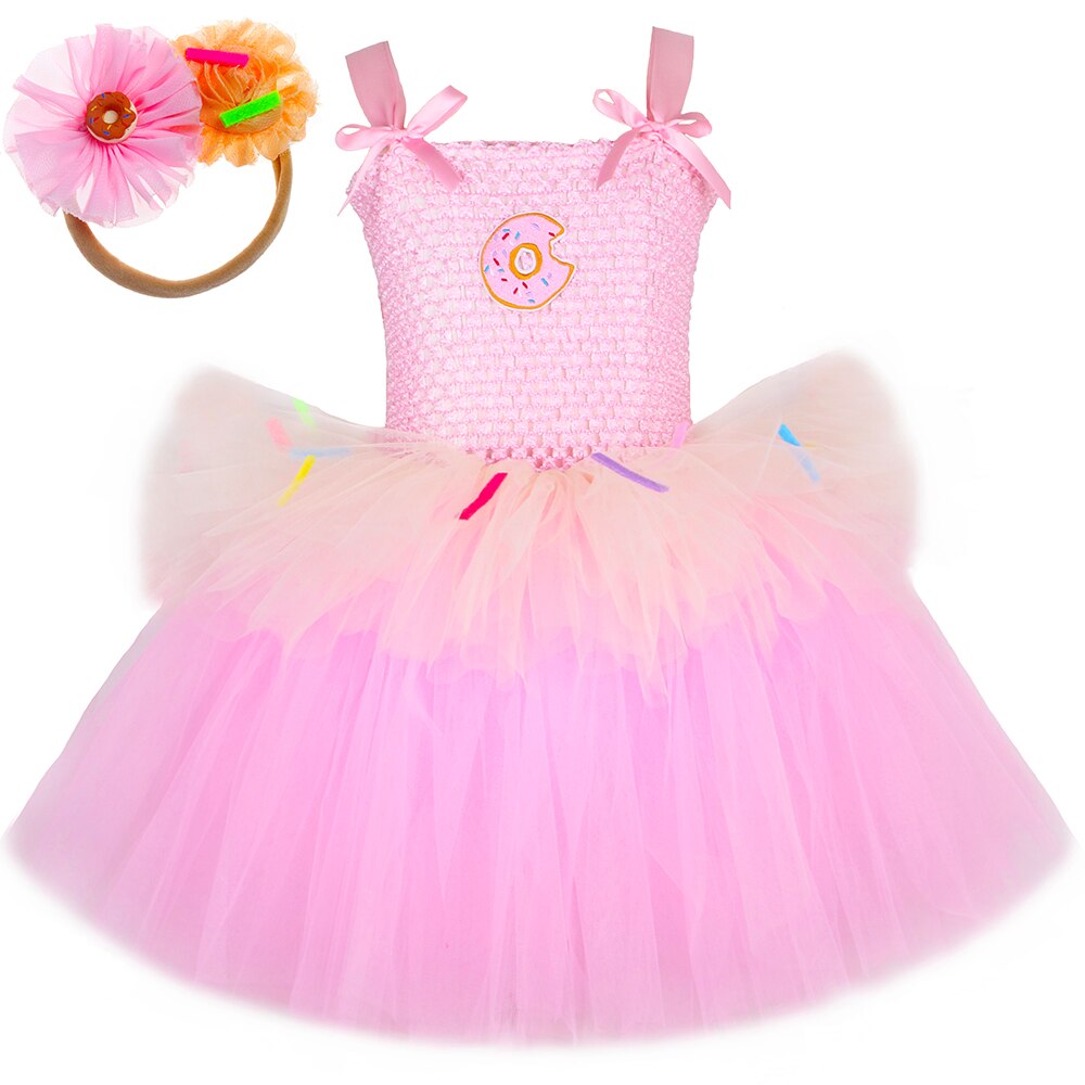 Candy Donut Costume for Girls Birthday Party Tutu Dress Sweet Food Doughnut Cosplay Halloween Clothes Kids Fancy Princess Dress