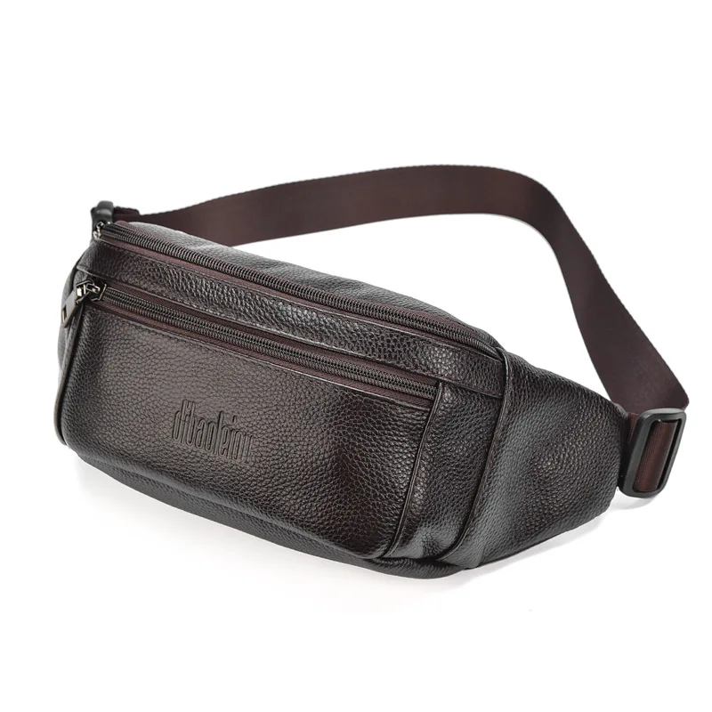 Fashion Men's Genuine Leather Waist Packs Casual Business High Capacity Shoulder Bag with Adjustable