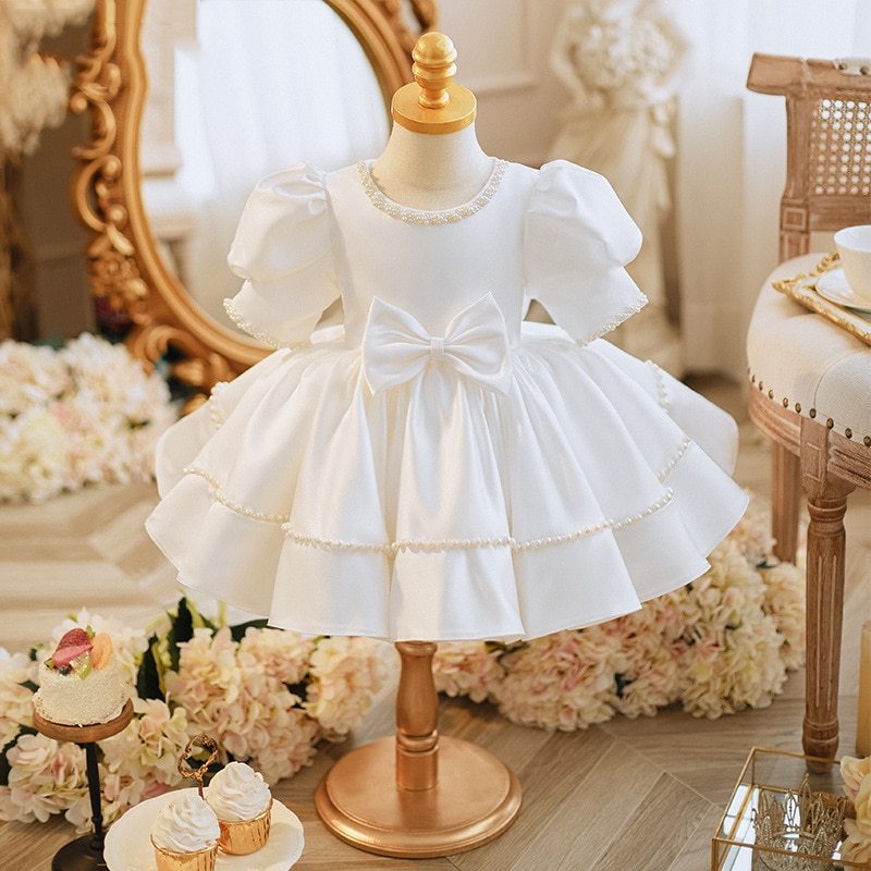 korean kawaii Baby Girl Birthday Wedding Bow Dress High-end Ball Gown Children Summer Clothing Princess Party Dress Vestidos