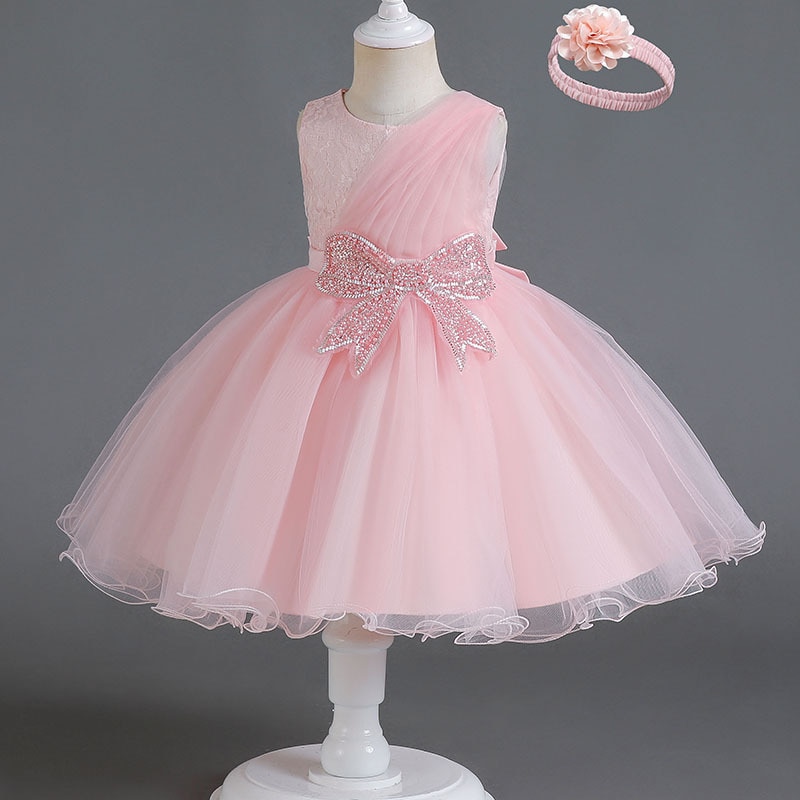 2023 New Girls' Gown Puffy Bow Princess Dress Piano Host Performance Dress Birthday Party Sweet Bow Dress 1-3Year