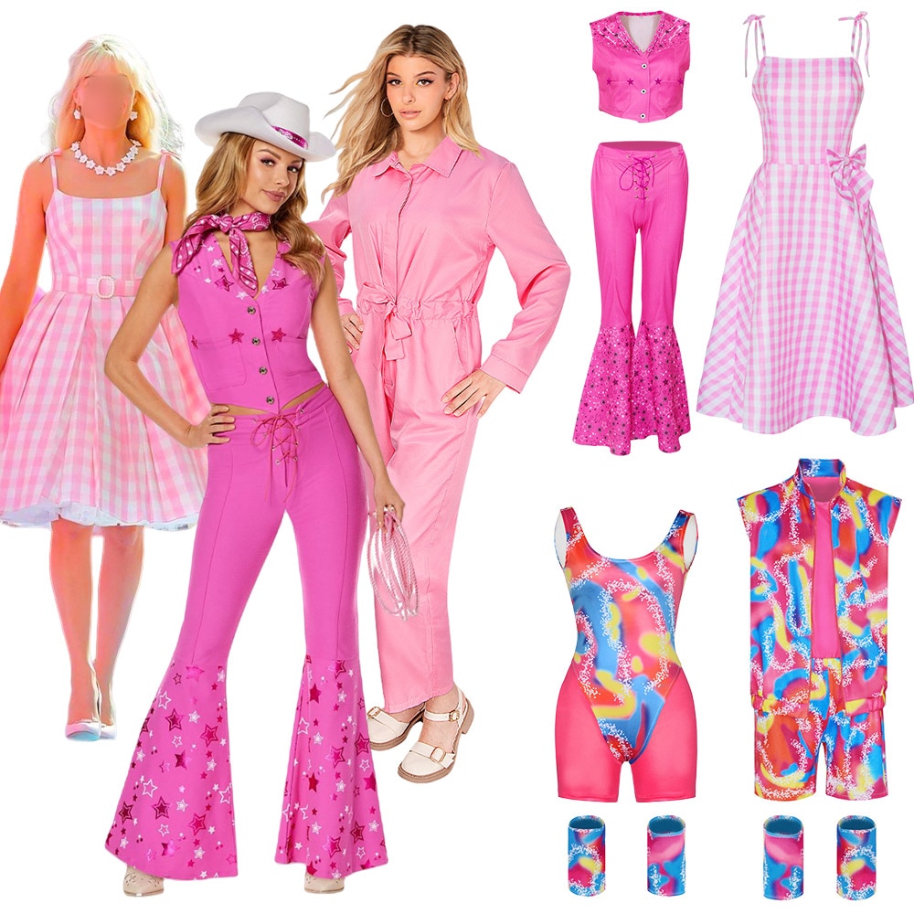 Hot Movie Adult and Kids Adorable Pink Lovely Barbi Cosplay Girls Clothing Woman Halloween Fancy Doll Role Play Plaid Dress up