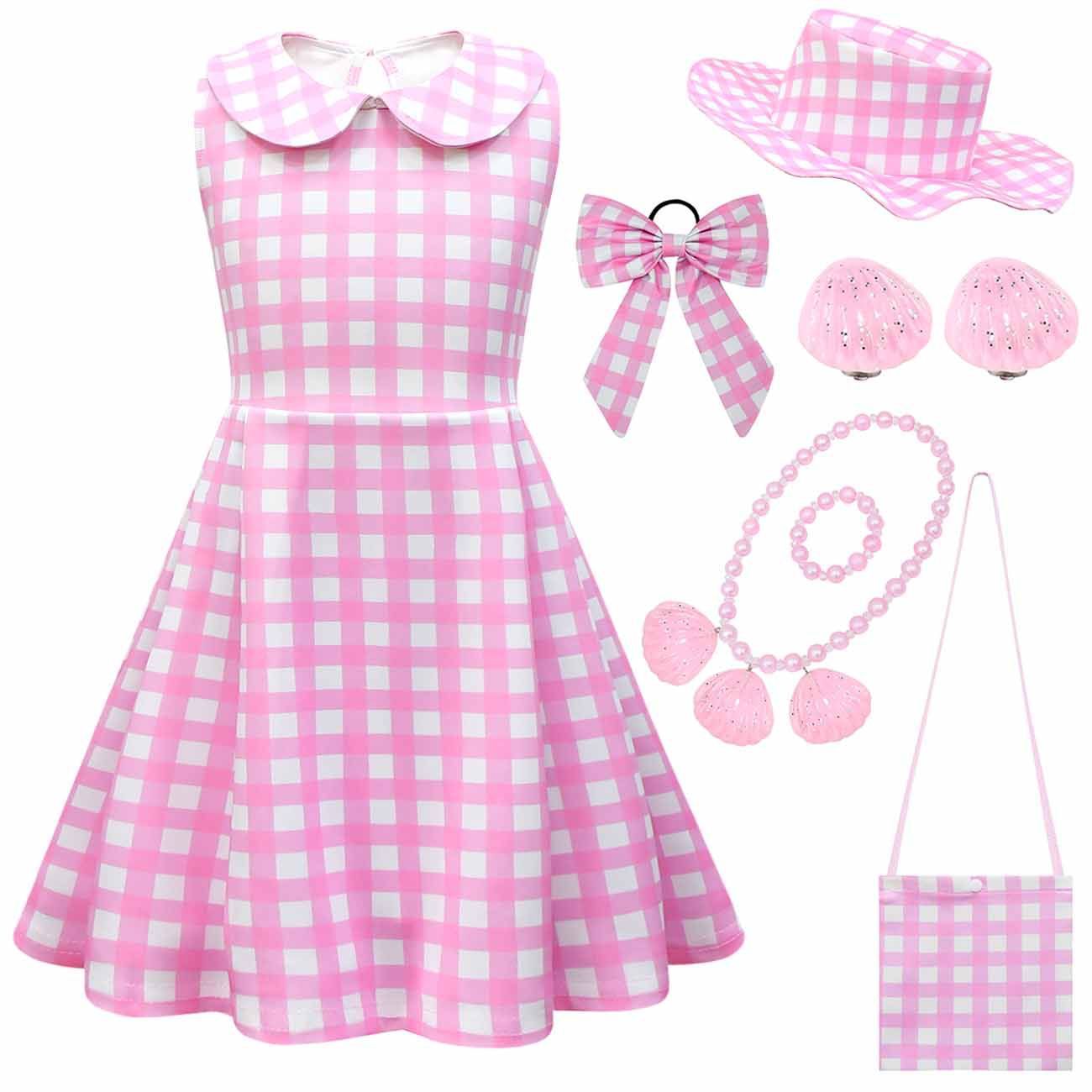 Kids Girls Movie Anime Pink Princess Dress for Halloween Christmas Cosplay Party Role Playing Dresses Up Outfit Costume