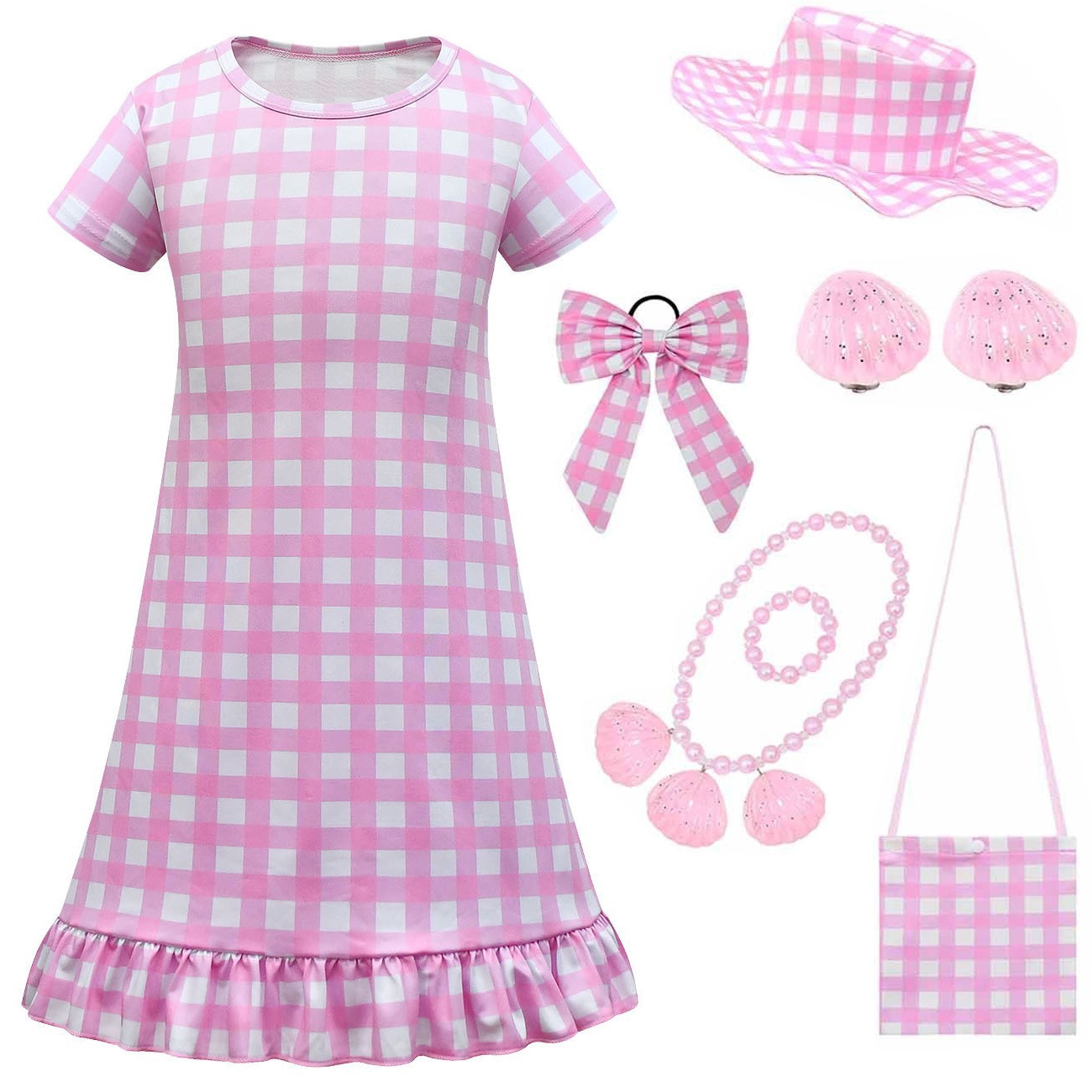 Kids Girls Movie Anime Pink Princess Dress for Halloween Christmas Cosplay Party Role Playing Dresses Up Outfit Costume