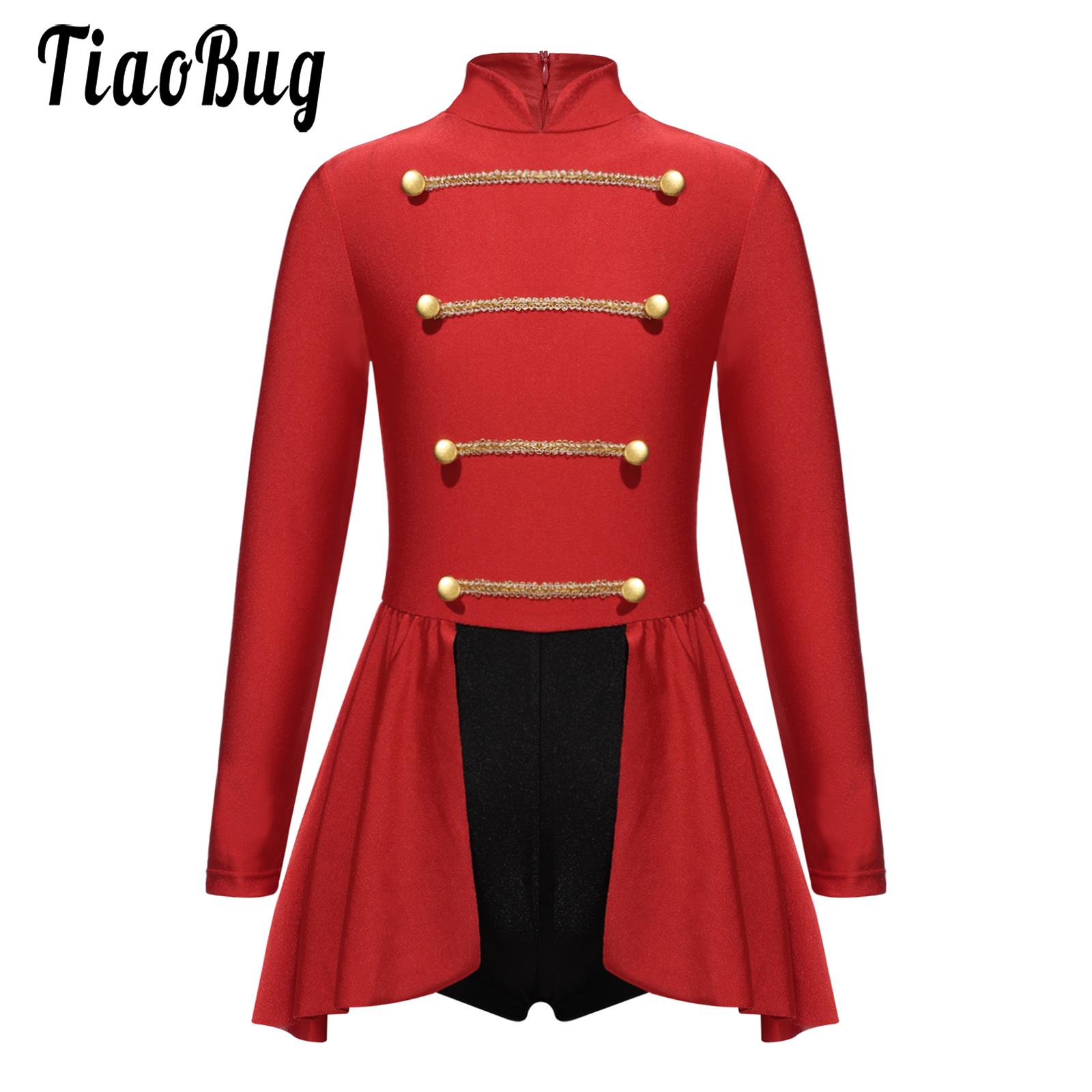 Kids Girls Circus Leotard Dance Dress Long Sleeve Ringmaster Cosplay Jumpsuit Suit Children Halloween Christmas Festival Costume