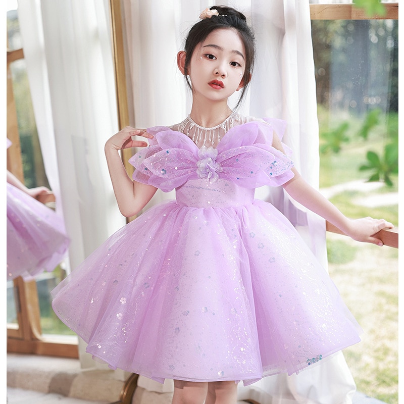 Children Evening Dresses for Girls 3 12 14 Years Kids Birthday Party Luxury Ball Gown Wedding Prom Purple Fairy tulle tutu Dress