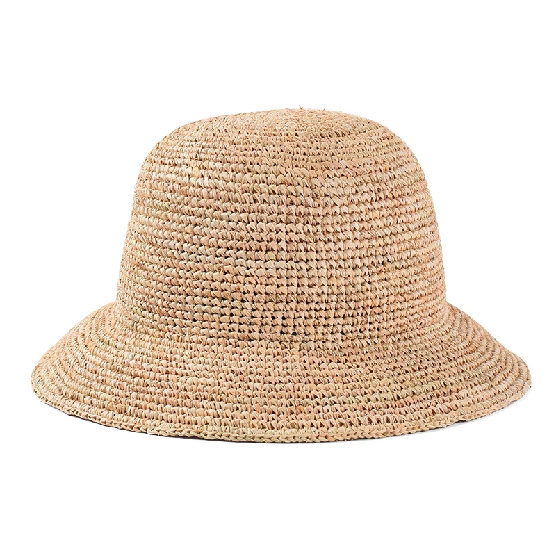 Handmade Ladies Crochet Natural Raffia Straw Bucket Hat For Spring Summer Beach Floppy fisherman