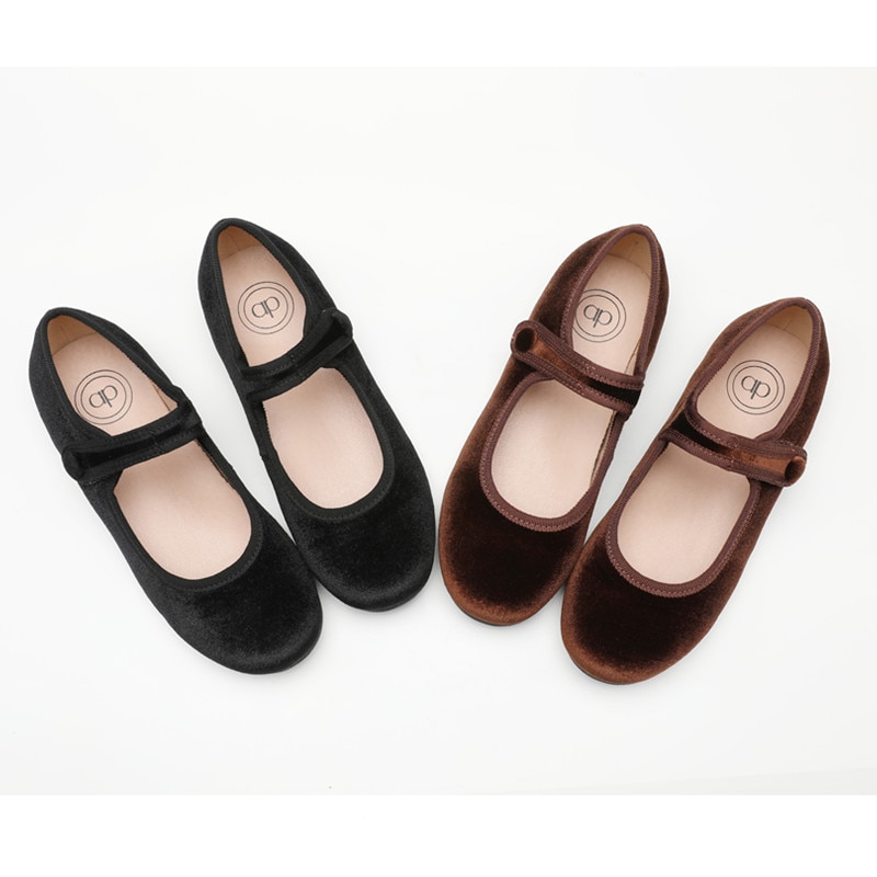 AP 2024 fall winter velvet mary jane shoes kids girls fashion velour solid princess dressy flat shoes