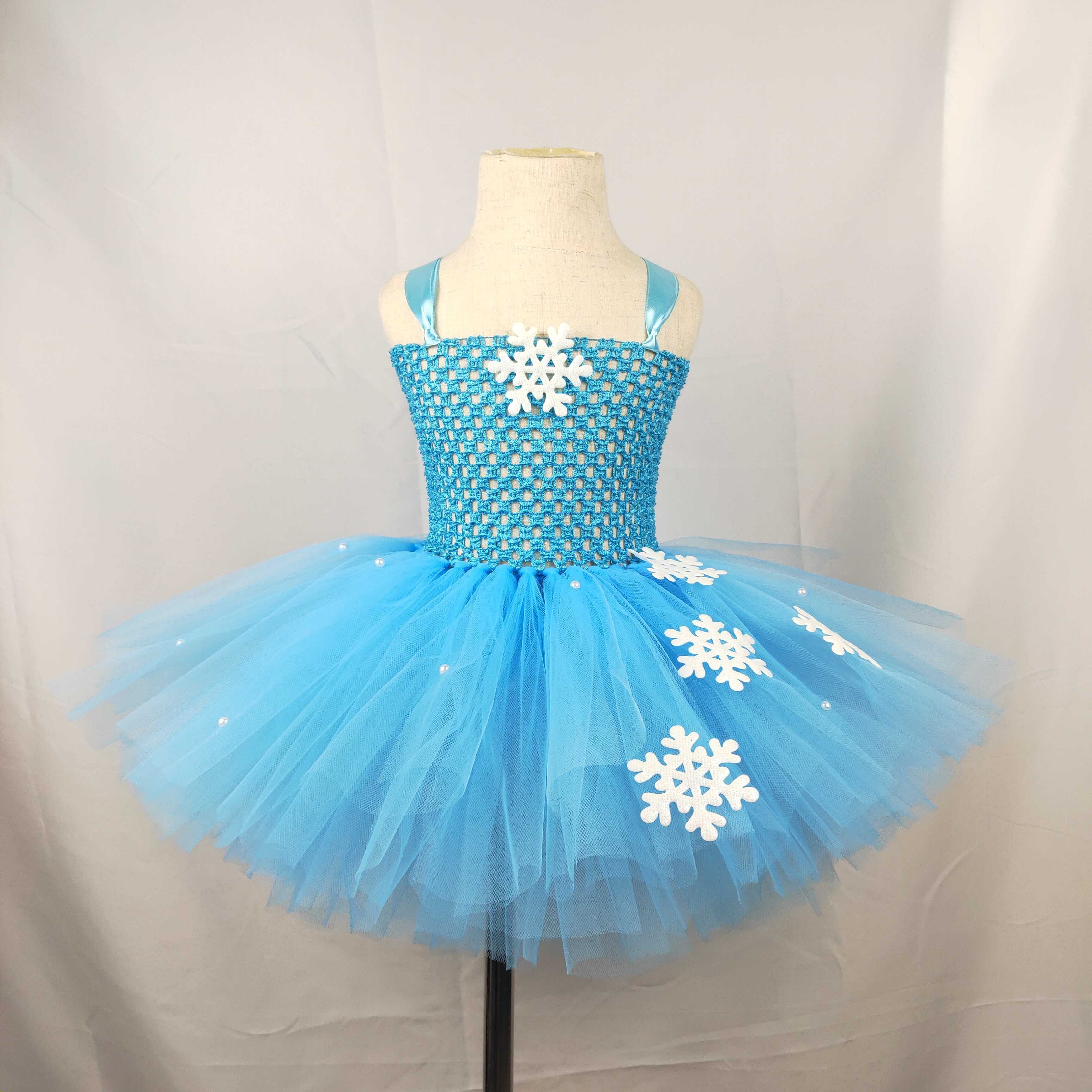 girl Sky Blue Tutu Dress Snow Flake Child Kids Birthday Party Tutu Dresses For Girls Halloween Christmas