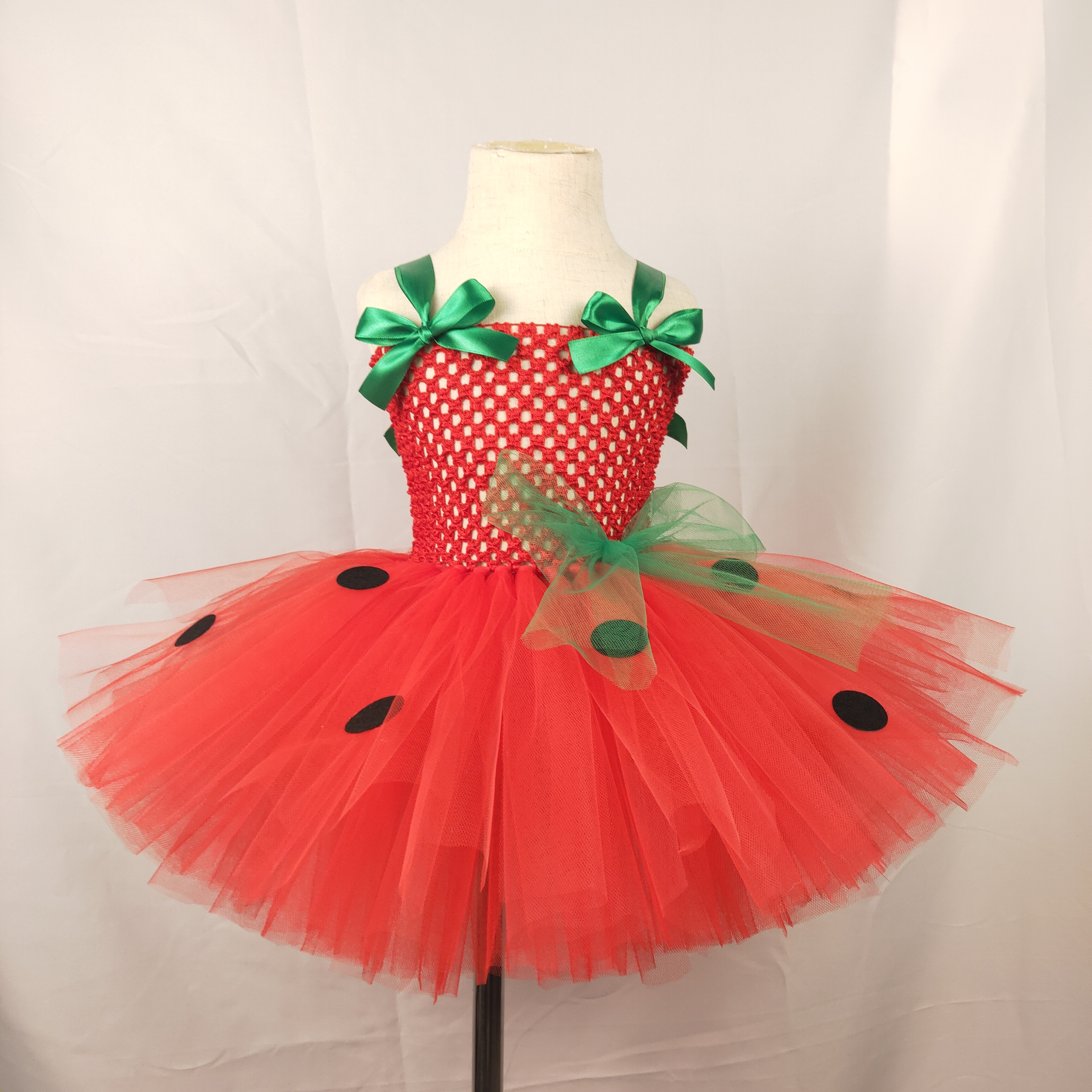 Strawberry Girls Tutu Dress Red Green Tulle Children Girl Party Dress Kids Birthday Christmas Halloween Costume For Girls