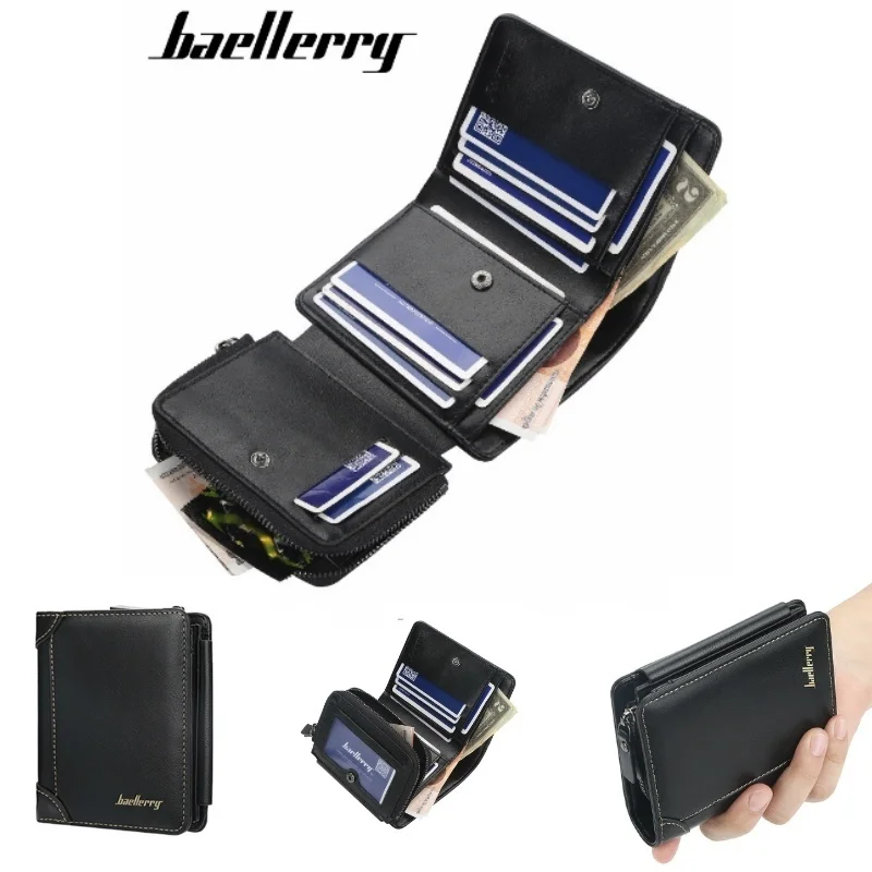 Baellerry Men's Short Tri-fold Card Holder Men's Casual Portable Coin Purse Brand New Leather Men's