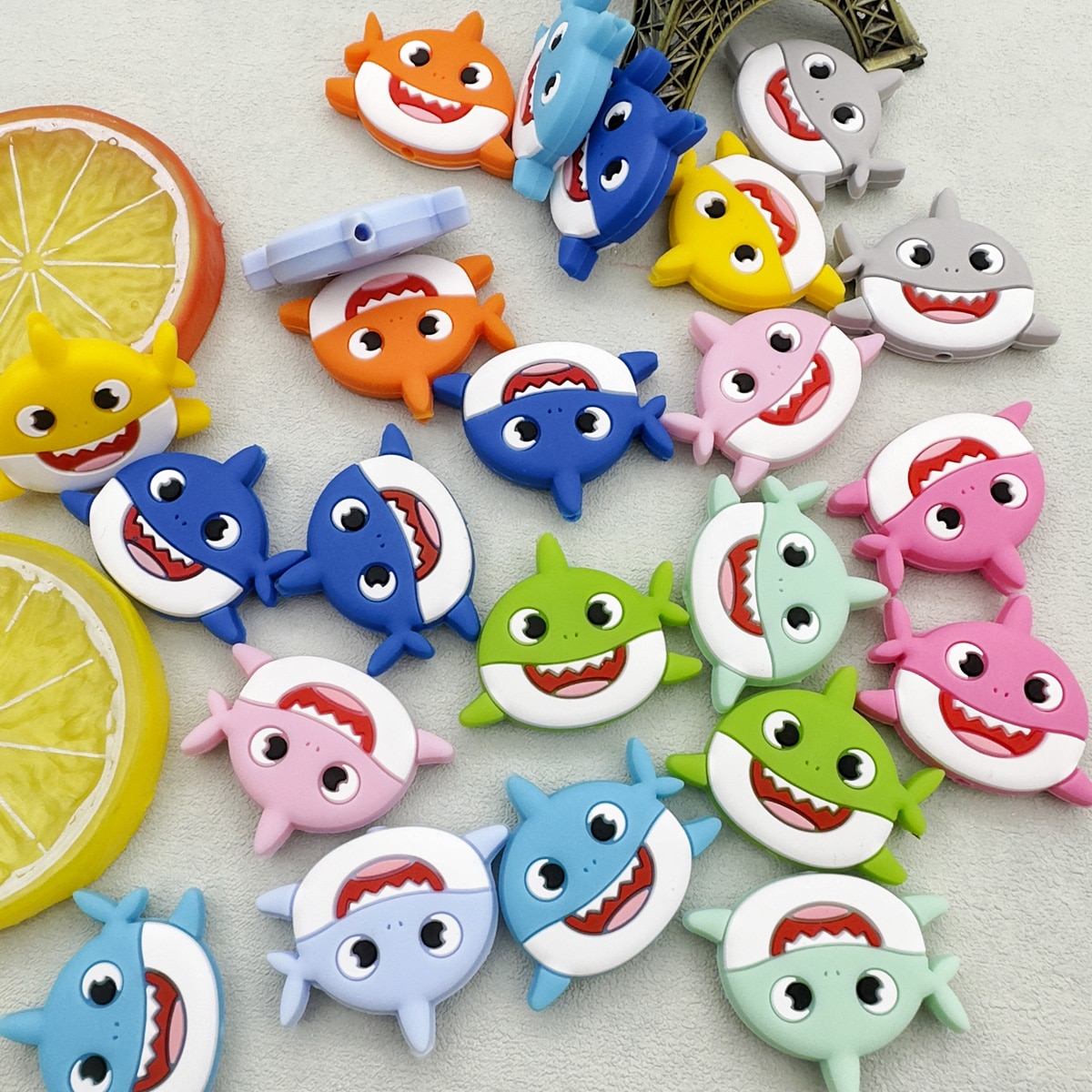 10PC Silicone Beads Baby Shark Beads Teether Beads Baby Toy Bead Manual DIY Nipple Chain Jewelry Accessories Kawai Gifts
