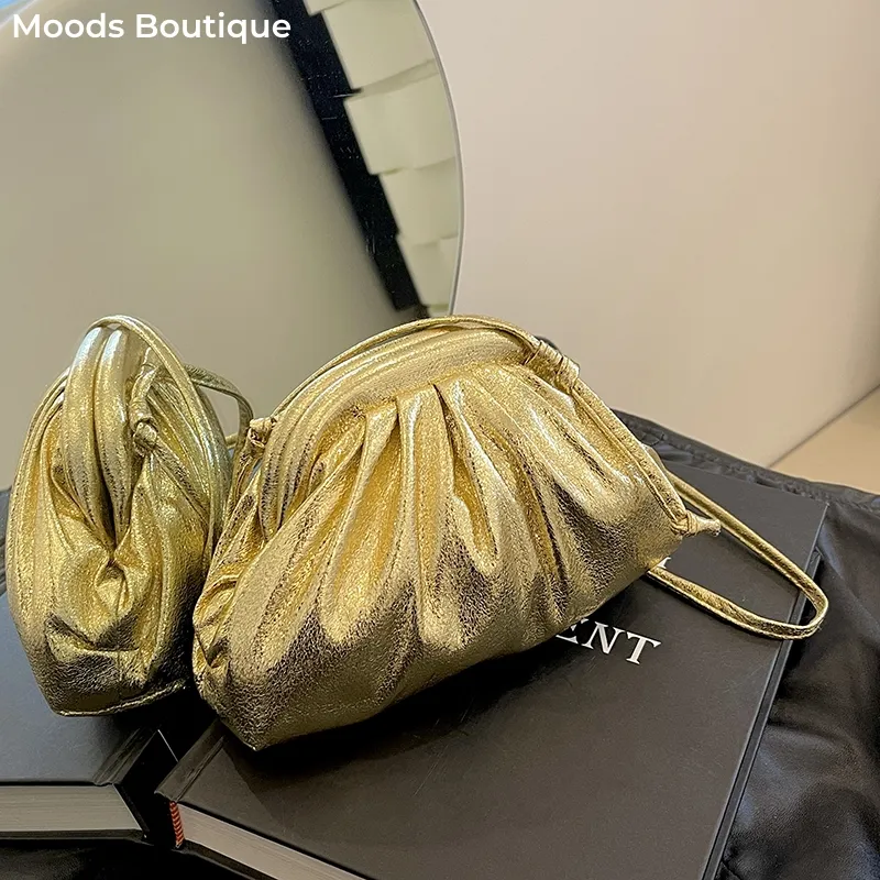 MOODS Bling Evening Purses For Women 2023 Luxury Designer Handbags Golden Laser Shoulder Cross Body